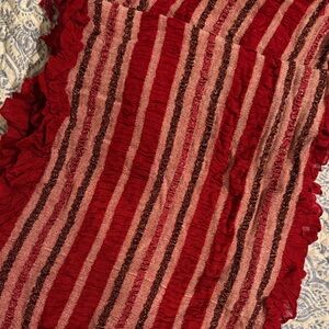 Red and Pink Striped Ruffled Scarf